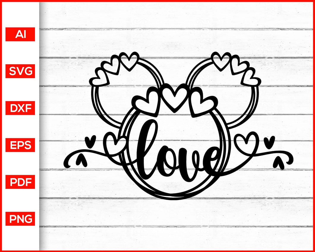 Download Disney Mickey And Minnie Svg Love Heart Outline Clipart Silhouette Editable Svg File