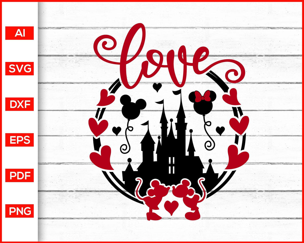 Disney Mickey And Minnie Mouse Kissing Svg Love Svg Castle Svg Editable Svg File