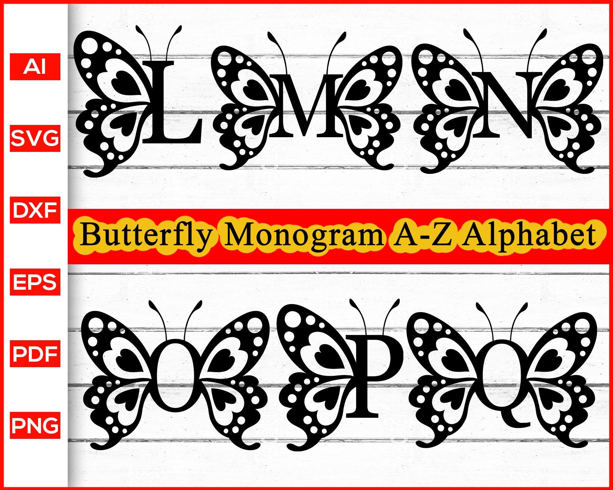 Download Butterfly Monogram Alphabet Svg Butterfly Svg A Z Alphabet Svg Mono Editable Svg File