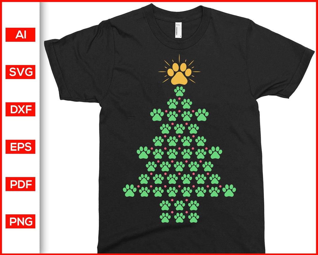 Download Dog Paws Print Christmas Tree T Shirt Svg Christmas Tree Silhouette Editable Svg File