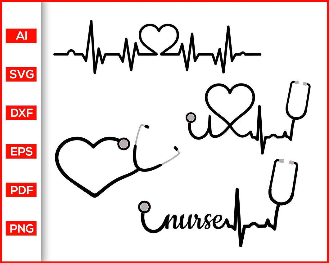 Download Clip Art Heartbeat Svg Bundle Heart Beat Svg Heartbeat Clipart Healthcare Nurse Svg Cut File Cutting File Stethoscope Health Heart Cardiogram Ekg Svg Art Collectibles