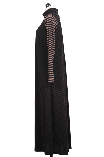 side view of Long Sleeve Striped Ribbed Knit Dress by Alembika