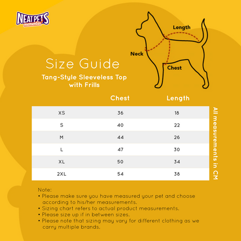 Tang-Style Sleeveless Top with Frills | Size Chart | Neat Pets Mementos