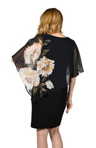 Frank Lyman - 236156 - Printed Flower Overlay Dress -  Black/Beige