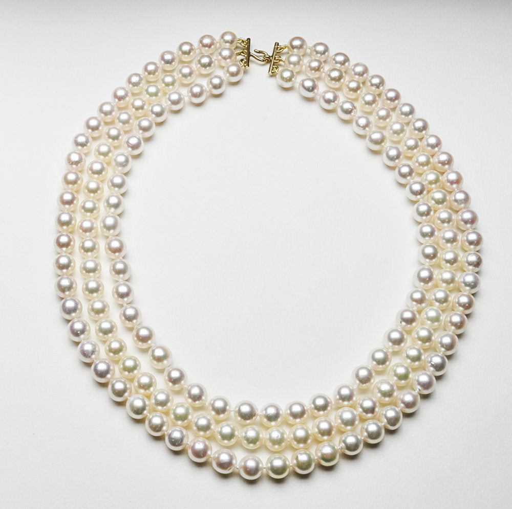 Matching is one of the Classic qualities of pearl judging. The perfect necklace would have all perfectly round, matching in every aspect, pearls. To make this necklace all of these pearls had to be the same round shape, the same color or tone of color, the same perfect surface condition, the same size...to the .15 millimeter, and the same level of AAA luster.