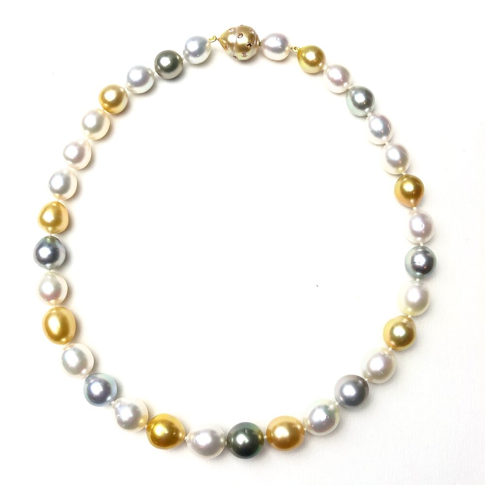 Tahitian keshi pearls on neon knots and solid 14K yellow gold clasp –  Kojima Pearl