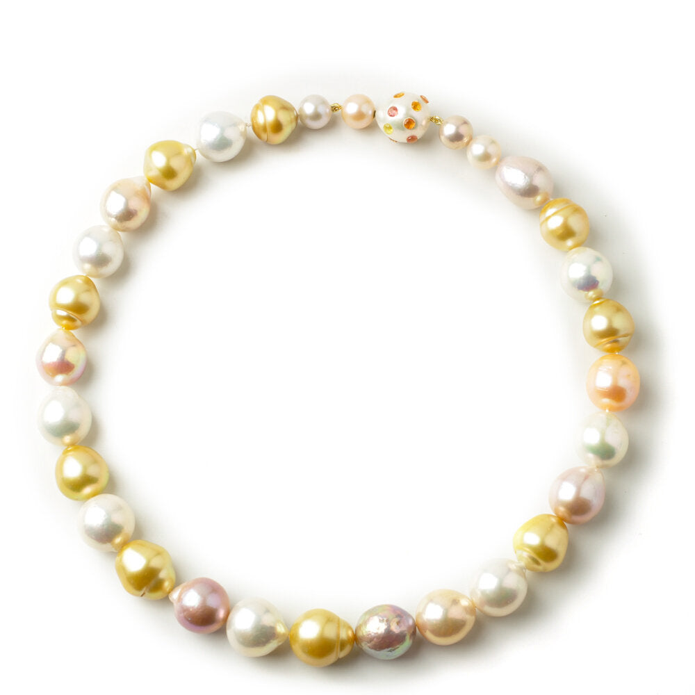 7x6-8x6mm Peach Baroque Pearls on Gold Plated Chain