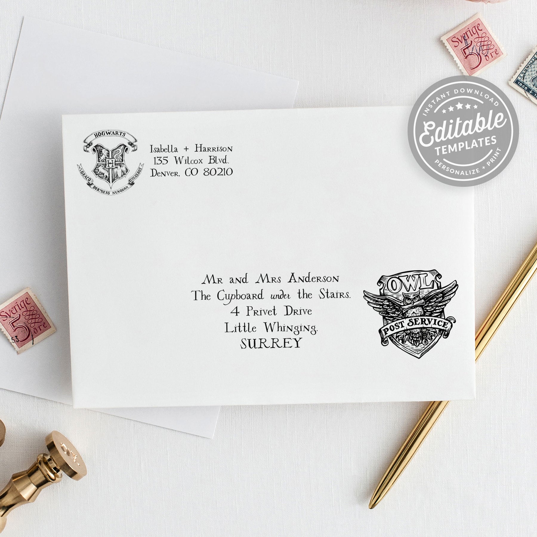 harry potter envelope printable fully editable text magic paperie
