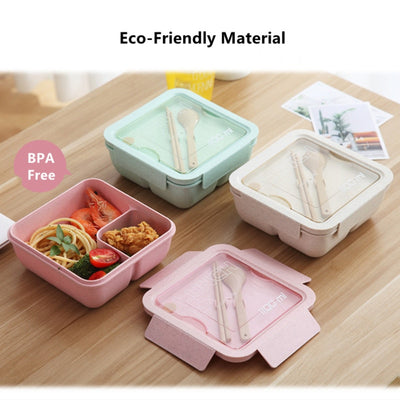 1pc Wheat Straw Student Lunch Box With Microwave Function, Bento Box With  Grids, Plastic Square Fast Food Box