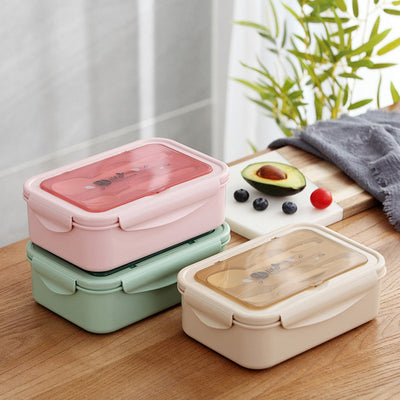 Windfall Japanese Bento Box, Wheat Straw Portable Leakproof Lunch Box, Microwave Lunch Box Spoon Chopsticks Wheat Straw Food Storage Container Eco
