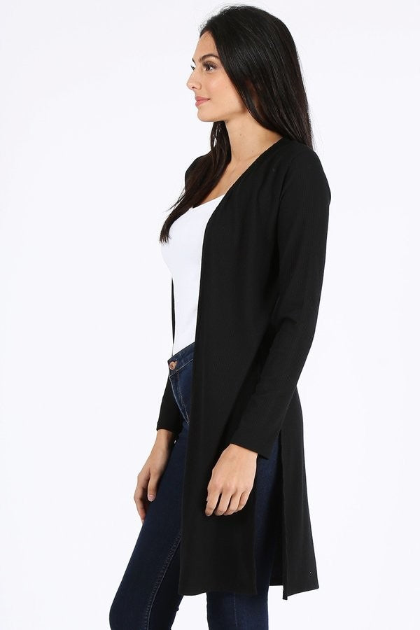 knee length black cardigan