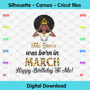 This Queen Was Born In March Birthday Svg March Birthday Svg March Designcutsvg