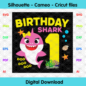 Birthday Baby Shark Girl 1 Year Old Svg Birthday Svg Birthday Shark Designcutsvg