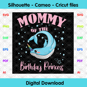 Mommy Of The Birthday Princess Girl Unicorn Narwhal Svg Mothers Day S Designcutsvg