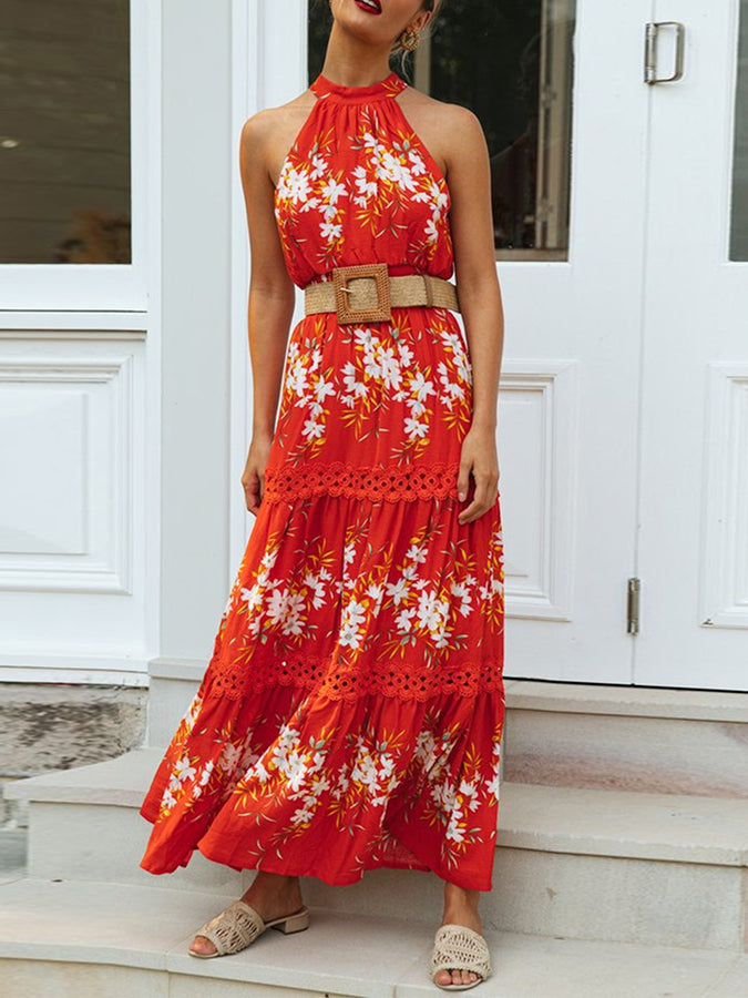 red off shoulder floral dress