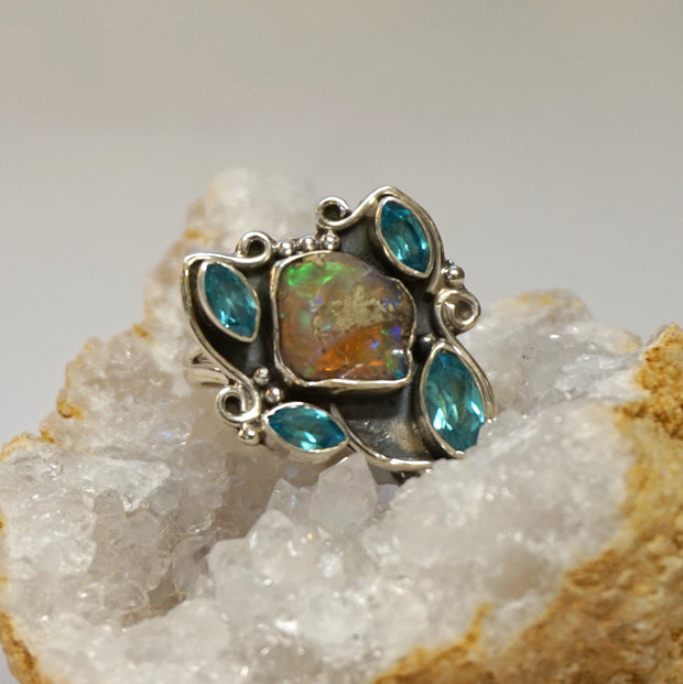 Ethiopian Opal Ring 6 with Blue Topaz – Andrea Jaye Collection