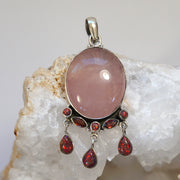 Rose Quartz and Fire Opal Pendant with Garnets – Andrea Jaye Collection