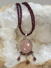 Rose Quartz and Fire Opal Pendant with Garnets – Andrea Jaye Collection
