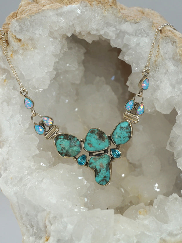 Artisan Turquoise and Fire Opal Necklace with Blue Topaz – Andrea Jaye ...
