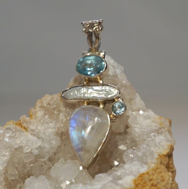 Moonstone Pendant 4 with Blue Topaz – Andrea Jaye Collection