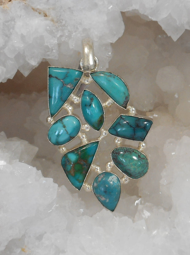 Tibetan Turquoise and Sterling Pendant 1 – Andrea Jaye Collection