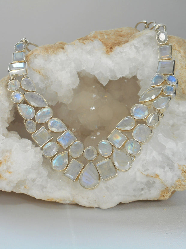 Moonstone Faceted Mosaic Necklace 1, Teardrop center stone – Andrea ...