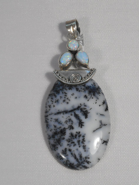 Dendritic Opal Pendant with Fire Opal 3 – Andrea Jaye Collection