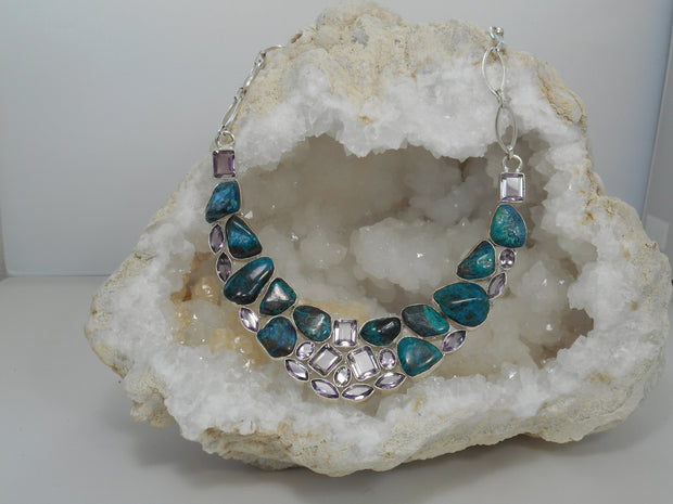 Chrysocolla Gemstones Necklace 1 with Amethyst Quartz Crystals – Andrea ...