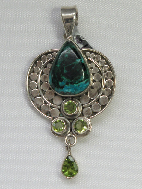 Chrysocolla and Sterling Pendant with Peridot – Andrea Jaye Collection