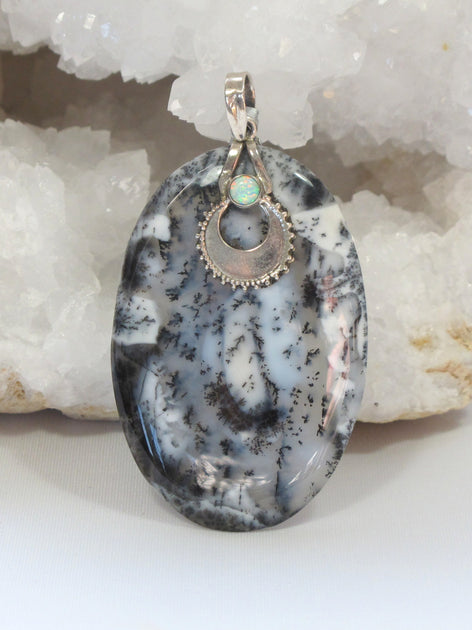 Dendritic Opal Pendant with Fire Opal 2 – Andrea Jaye Collection