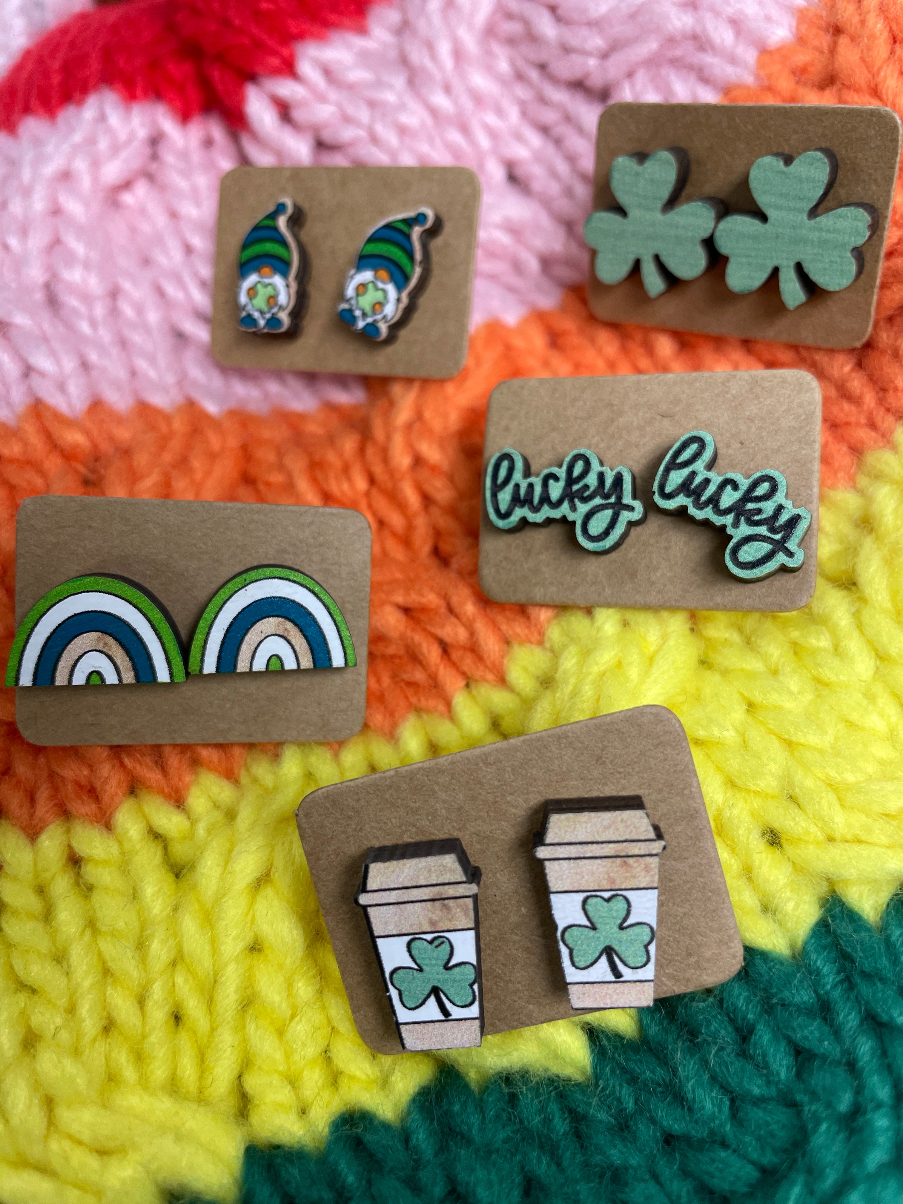 Lucky Wooden Post Earrings