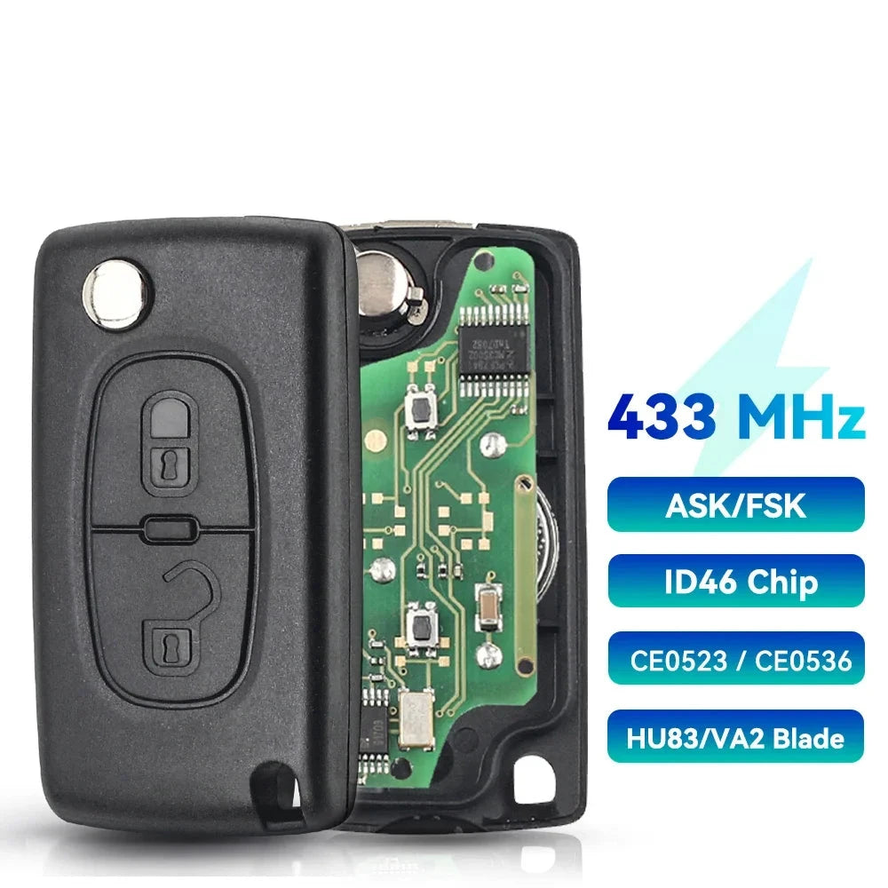 KEYYOU For Citroen 433Mhz ID46 ASK Remote Car Key For Peugeot 207 307 407 208 308 408 607 Partner Car Key 2 Button CE0523 Ce0536