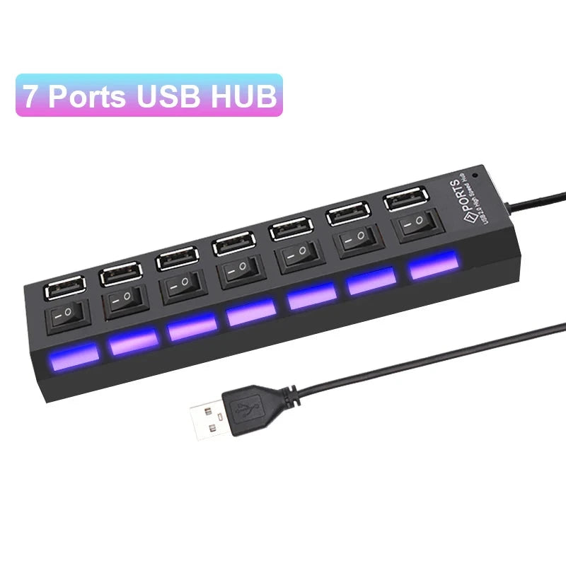 USB HUB USB Switch USB Hub 2.0 Adapter High Speed Multi 7 Ports Hub USB On/Off Switch Portable USB Splitter For Computer Laptop