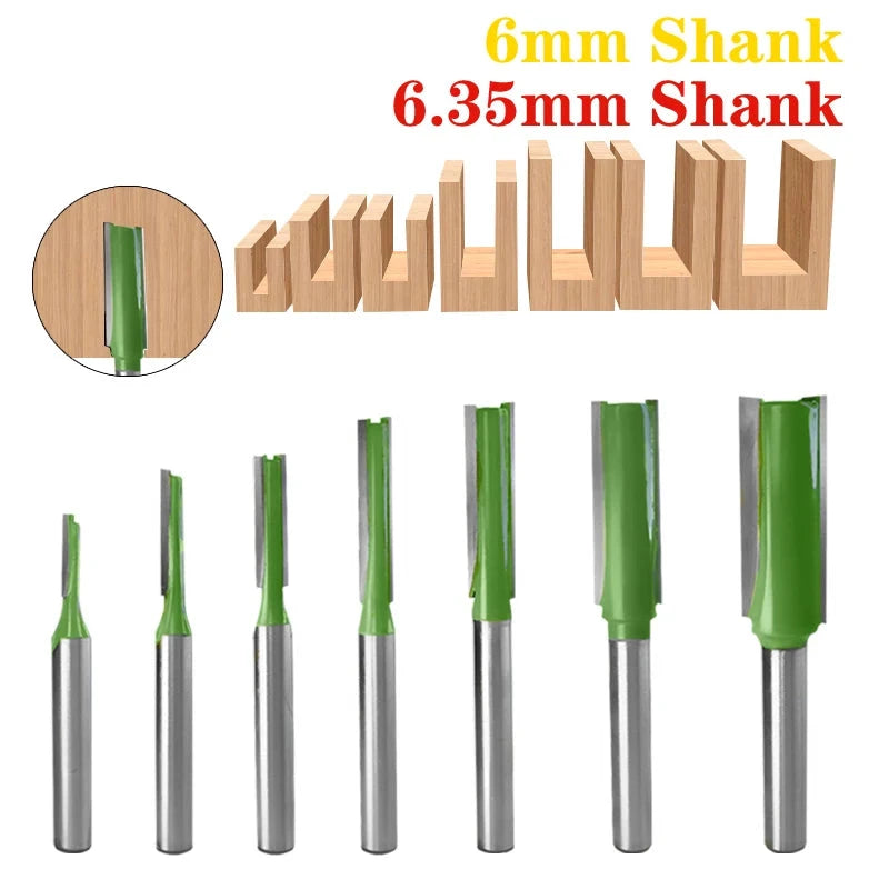 7Pcs 6mm/6.35mm Shank Single Double Flute Straight Bit Milling Cutter for Wood Tungsten Carbide Router Bit Woodwork Tool LT013