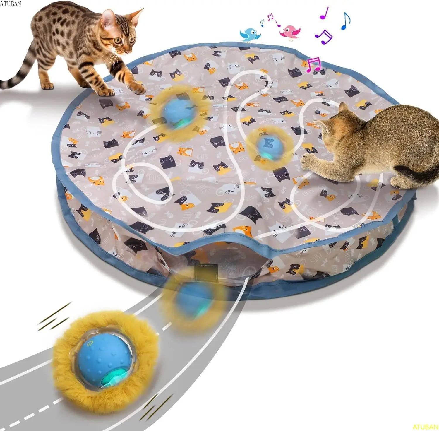 Electric Cat Toys,Hide and Seek Kitten Toy,Chirping&Motion Activated Interactive Cat Toy,Cats Hiding Cover Exercise Toy