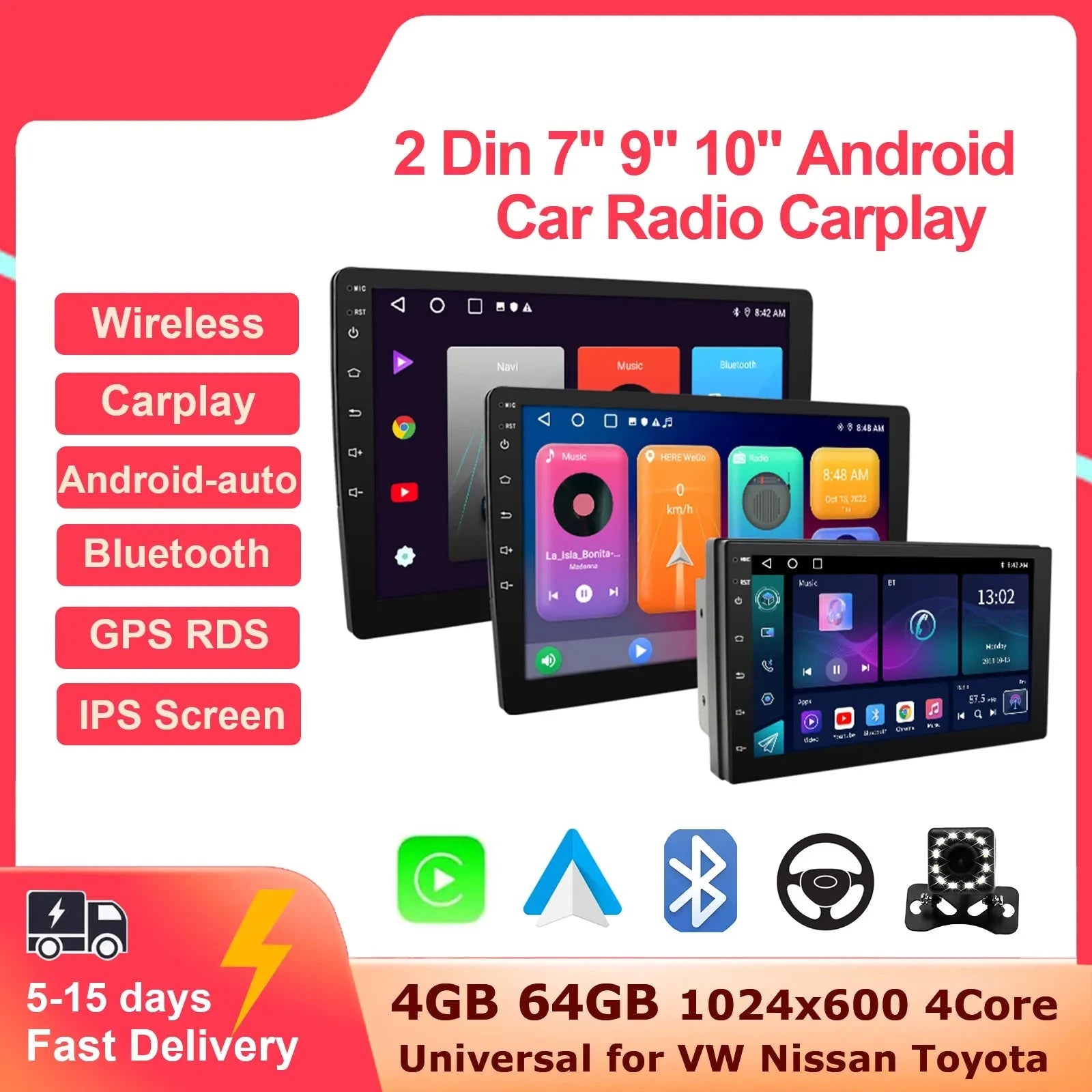 ESSGOO 2 Din Car Radio Carplay Android Auto 7 9 10 Inch 4G 64G Universal Multimedia Player DSP AM RDS AHD GPS WIFI Autoradio