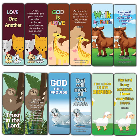 Bookmarks for Kids Children (60 Pack)- Animal Religious NIV Bible Cards -  Lion Bee Frog Owl Sheep - John 3:16 Christian Gifts Wall Room Decor