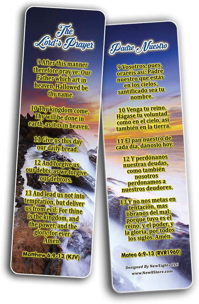 The Lord's Prayer Padre Nuestro English-Spanish Bilingual Bookmarks (3 –  New8Store