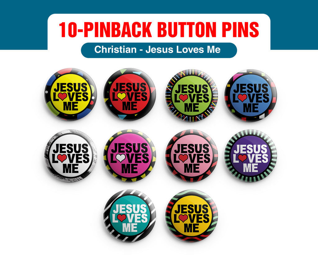 Christian Pinback Buttons Jesus Loves Me 10 Pack Large 225 Vbs New8store