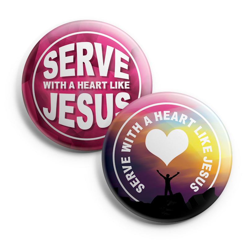 Christian Pinback Buttons Serve With A Heart Like Jesus 10 Pack New8store