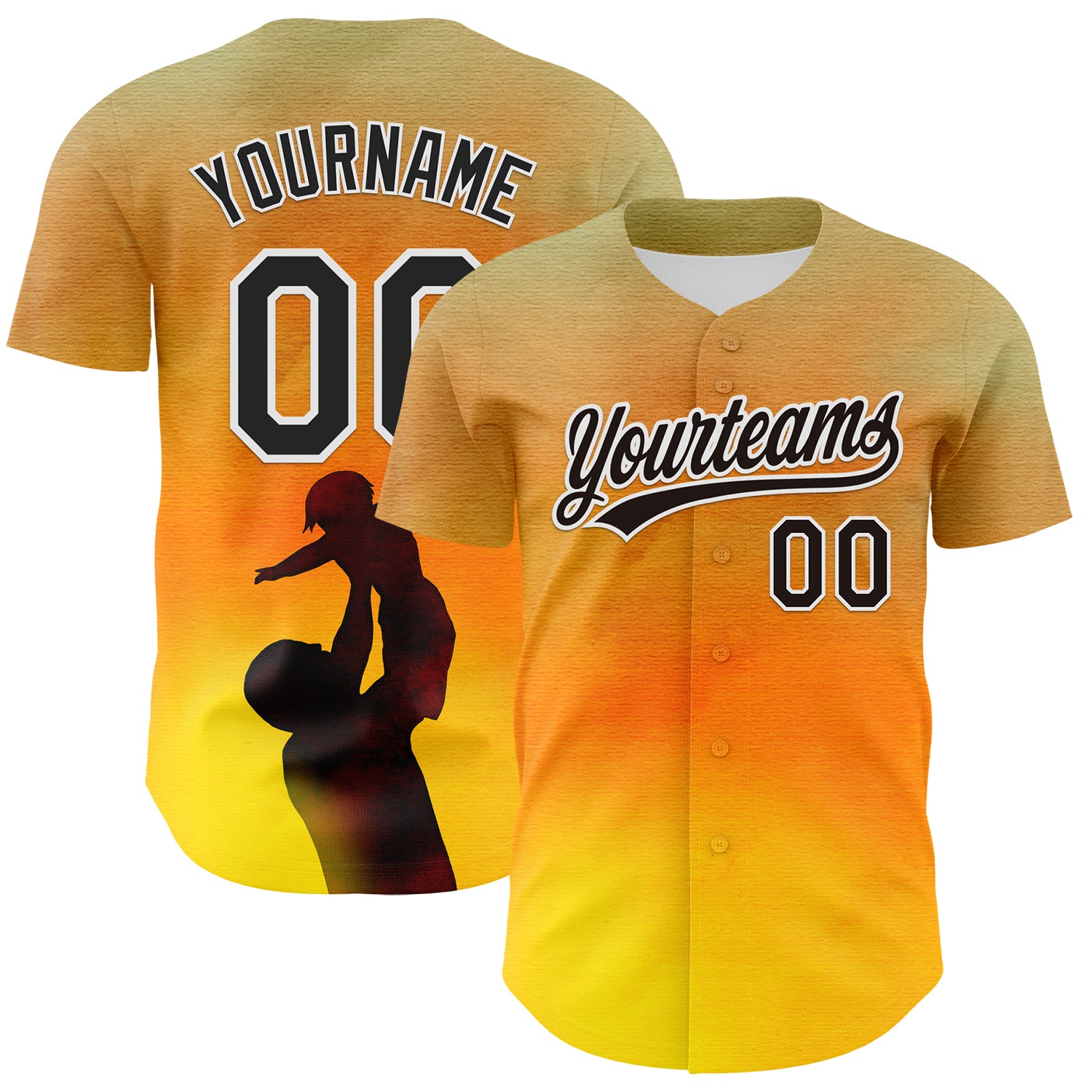 Custom Old Gold Black-White 3D Pattern Design Father's Day Family Love Authentic Baseball Jersey