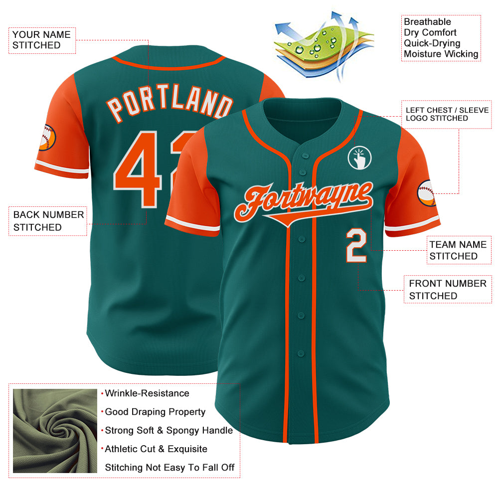 Custom Teal Orange-White Authentic Two Tone Baseball Jersey