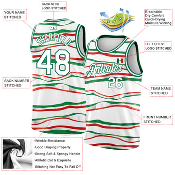 Custom Baseball Jersey Kelly Green Red-White 3D Mexican Flag Watercolored Splashes Grunge Design Authentic Women's Size:S
