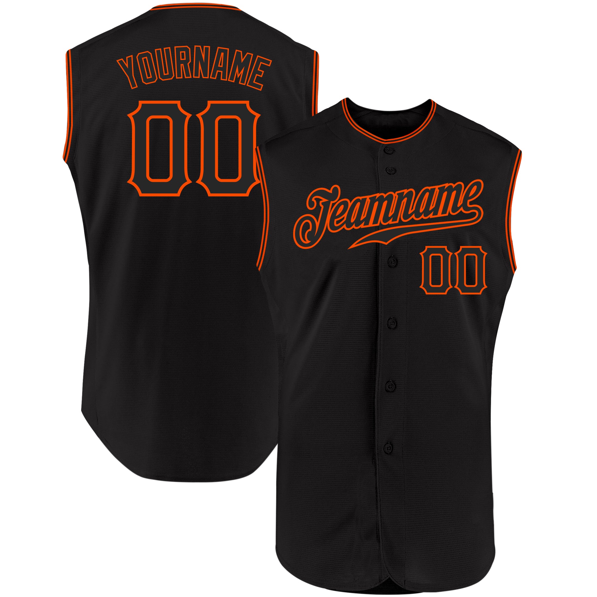 Cheap Custom Black Black-Orange Authentic Sleeveless Baseball