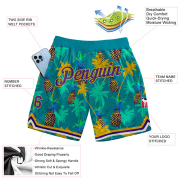 Custom White Light blue-yellow 3D Pattern Design Beach Hawaii Palm Trees and Island Authentic Baseball Jersey Youth Size:S