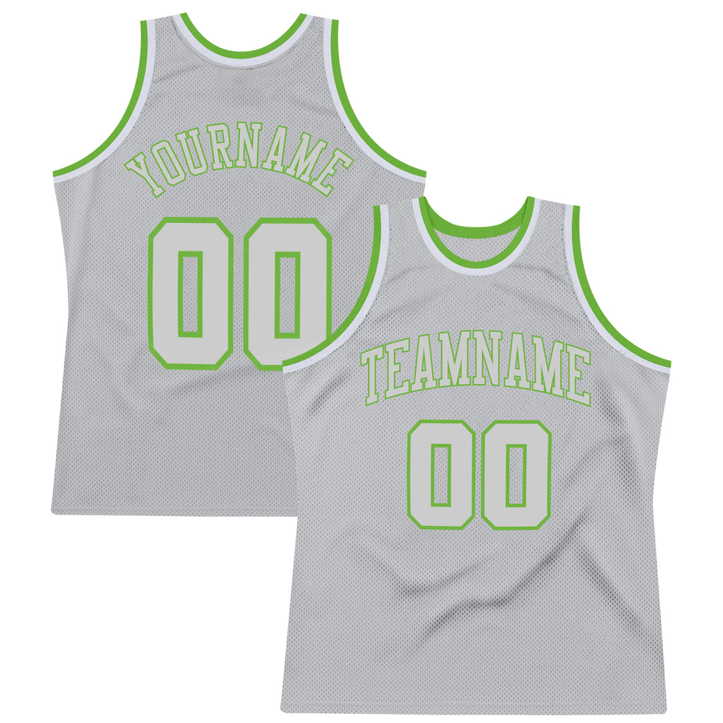 Sale Build Neon green Basketball Authentic Silver Gray Throwback Jersey ...