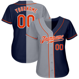 Custom Navy Orange-Gray Authentic Split Fashion Baseball Jersey