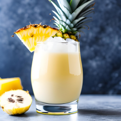 pina colada with coconut water, pineapple juice or chunks, lime juice, and garnished with a pineapple leaf