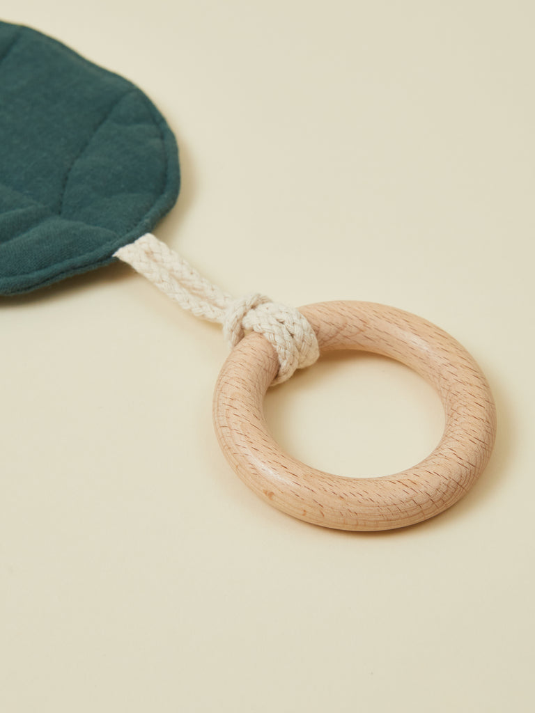 Desert Emerald Leaf Baby Teether with Natural Wood Ring