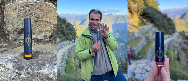 Brush On Block mineral powder sunscreen and lip on the Inca Trail in Peru.